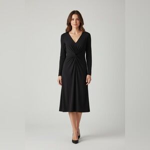 Joseph Ribkoff 3/4 Sleeve Ruched Front Ruffle Bottom Dress Black Size 14